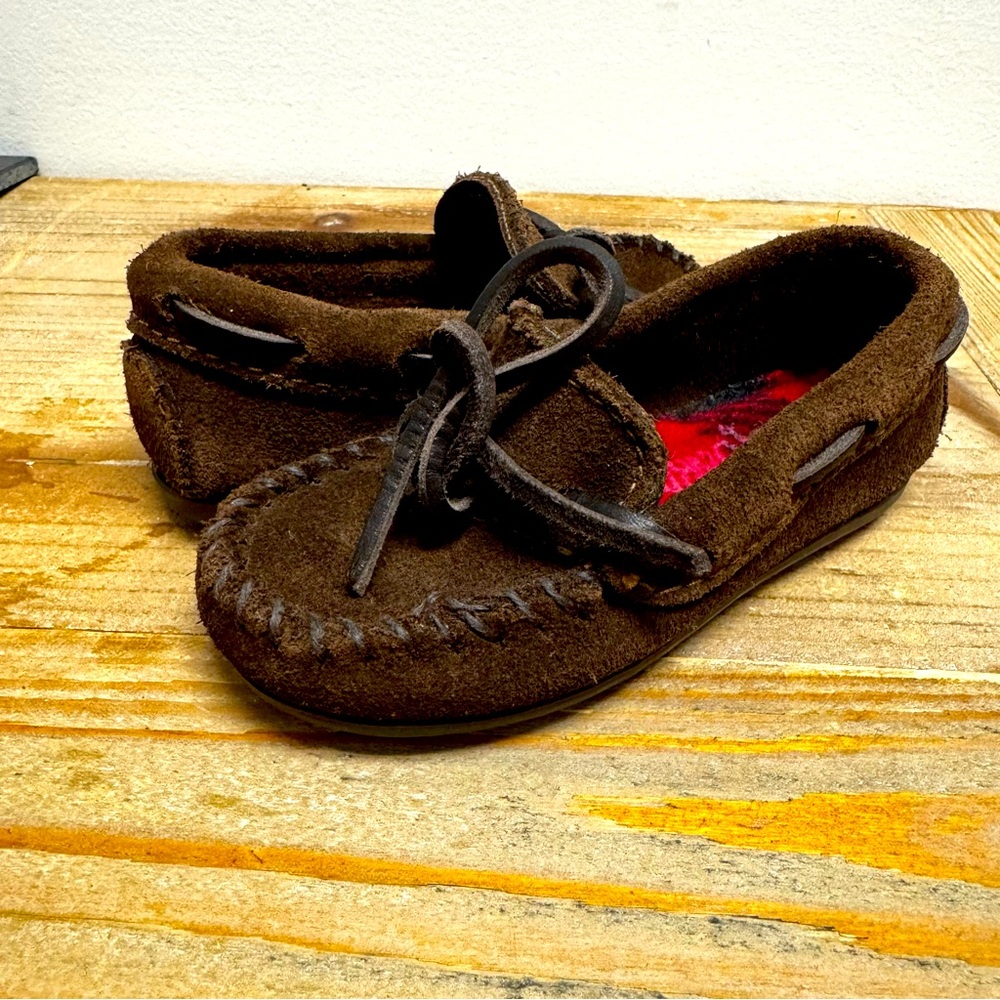 Minnetonka Little Kids Toddler Dark Brown Suede Boat Moccasins Size 7